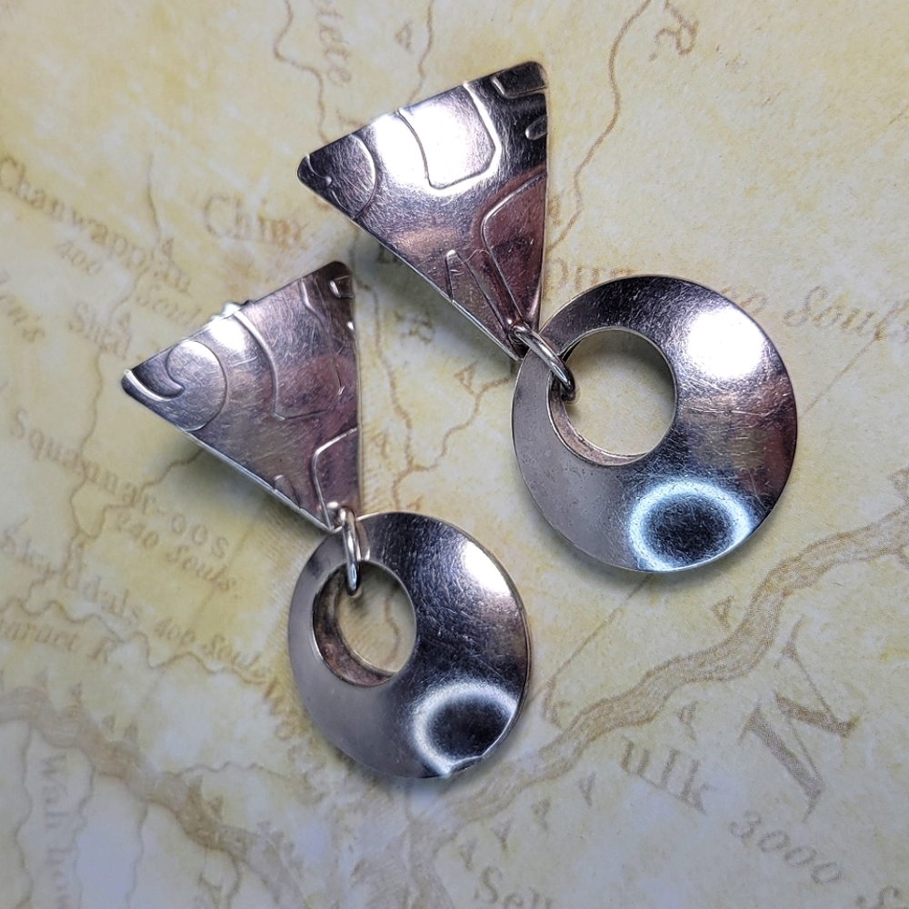 Baer silver vintage 80s post dangle geometric earrings
